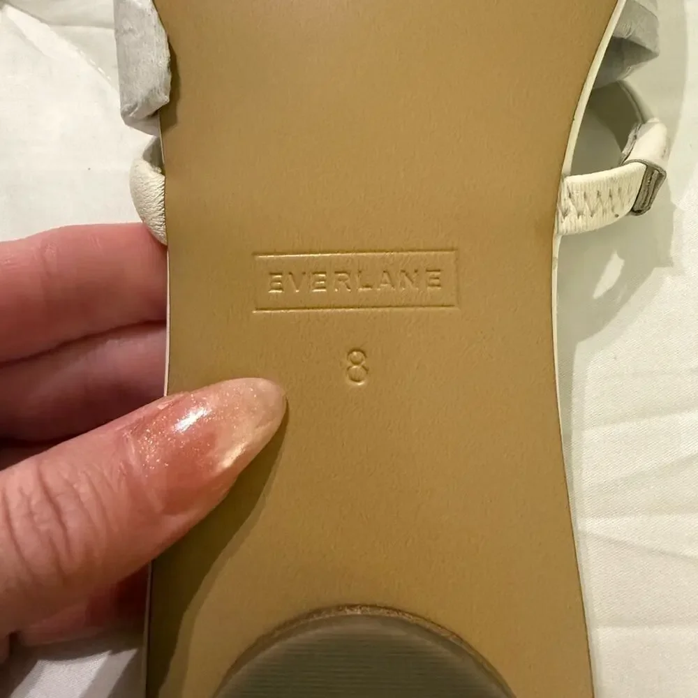 Everlane White Minimal Leather Sandals Sz 8 Square Toe Slide Shoes Sustainable - Picture 8 of 9